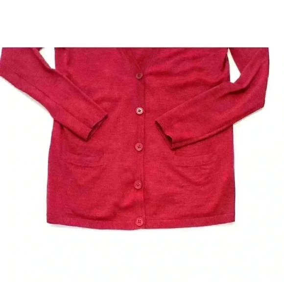 Talbots Womens Petite M Pure Italian Merino Wool Maroon Burgundy V-Neck Cardigan - Picture 3 of 8
